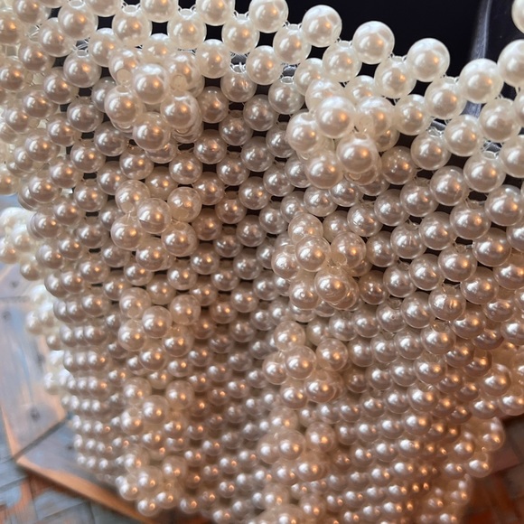 Beaded/Pearl Handmade Tote. White. Satin lined Interior. - Picture 7 of 15